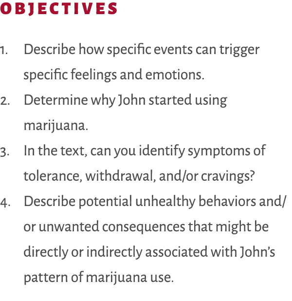 OBJECTIVES 1. Describe how specific events can trigger specific feelings and emotions.  2. Determine why John starte...
