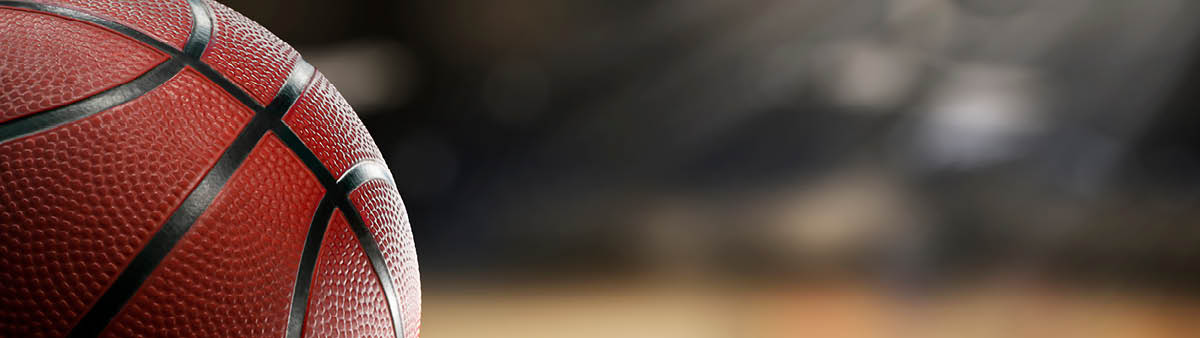 basketball ball in a stadium close up - copyspace