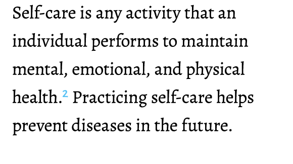 Self-care is any activity that an individual performs to maintain mental, emotional, and physical health.² Practicing...