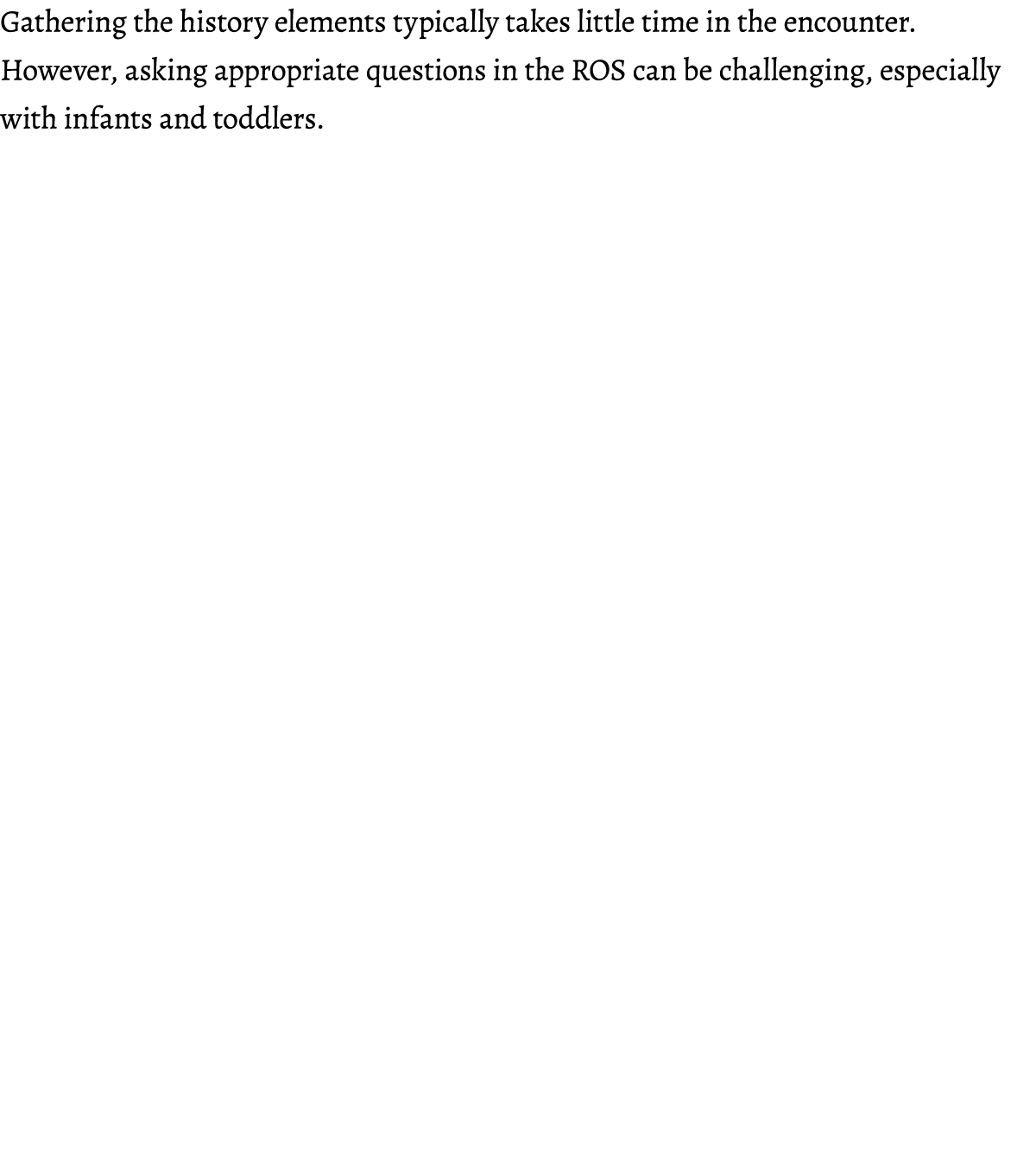 Gathering the history elements typically takes little time in the encounter. However, asking appropriate questions in...