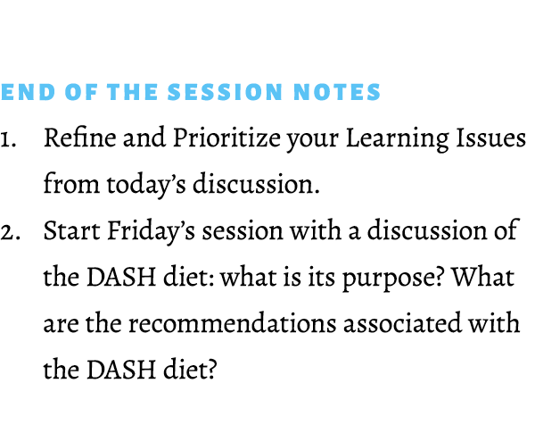 End of the session notes 1. Refine and Prioritize your Learning Issues from today’s discussion. 2. Start Friday’s ses...