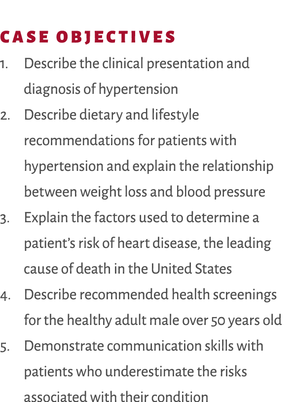 Case Objectives 1. Describe the clinical presentation and diagnosis of hypertension 2. Describe dietary and lifestyle...