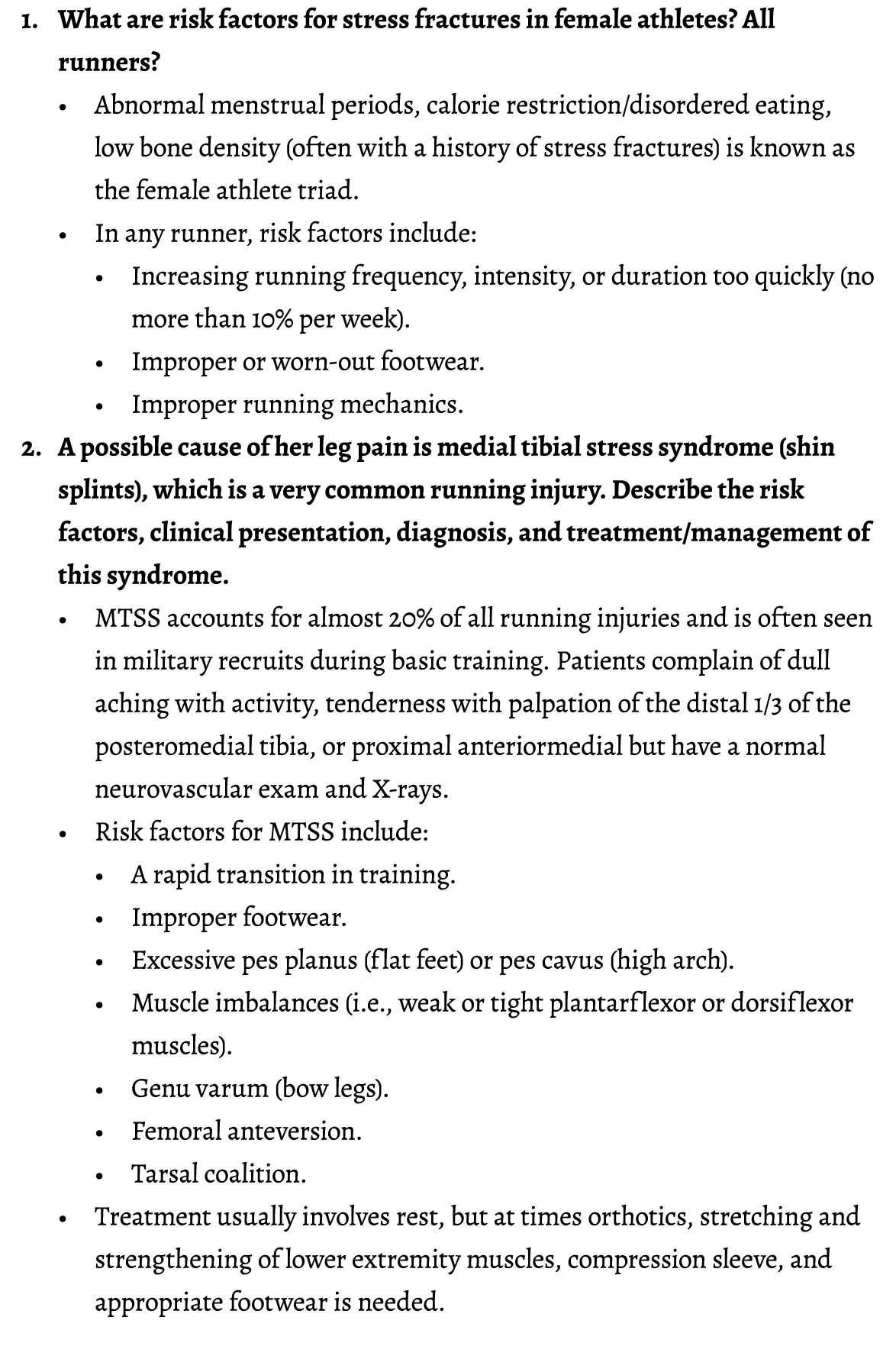 1. What are risk factors for stress fractures in female athletes? All runners? • Abnormal menstrual periods, calorie ...