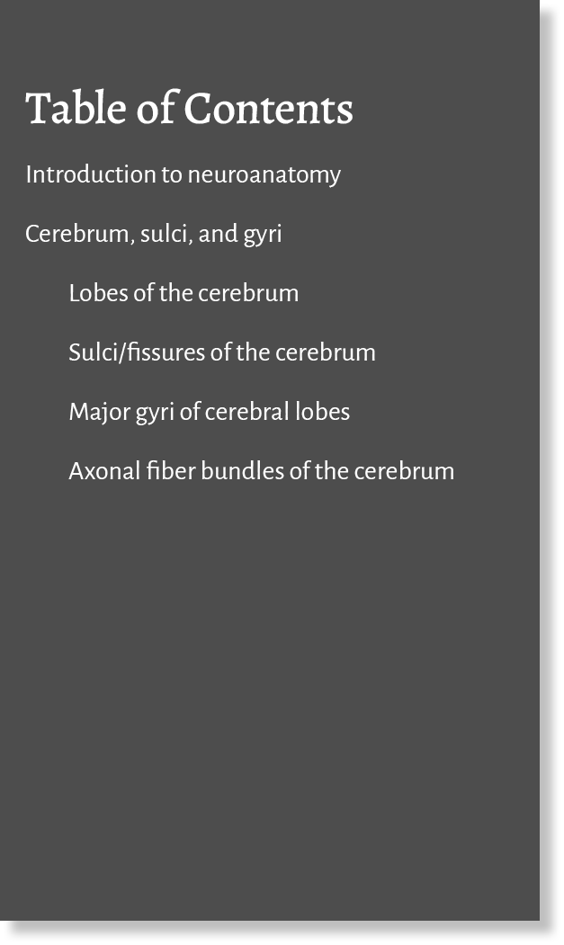 Table of Contents Introduction to neuroanatomy Cerebrum, sulci, and gyri Lobes of the cerebrum Sulci fissures of the    