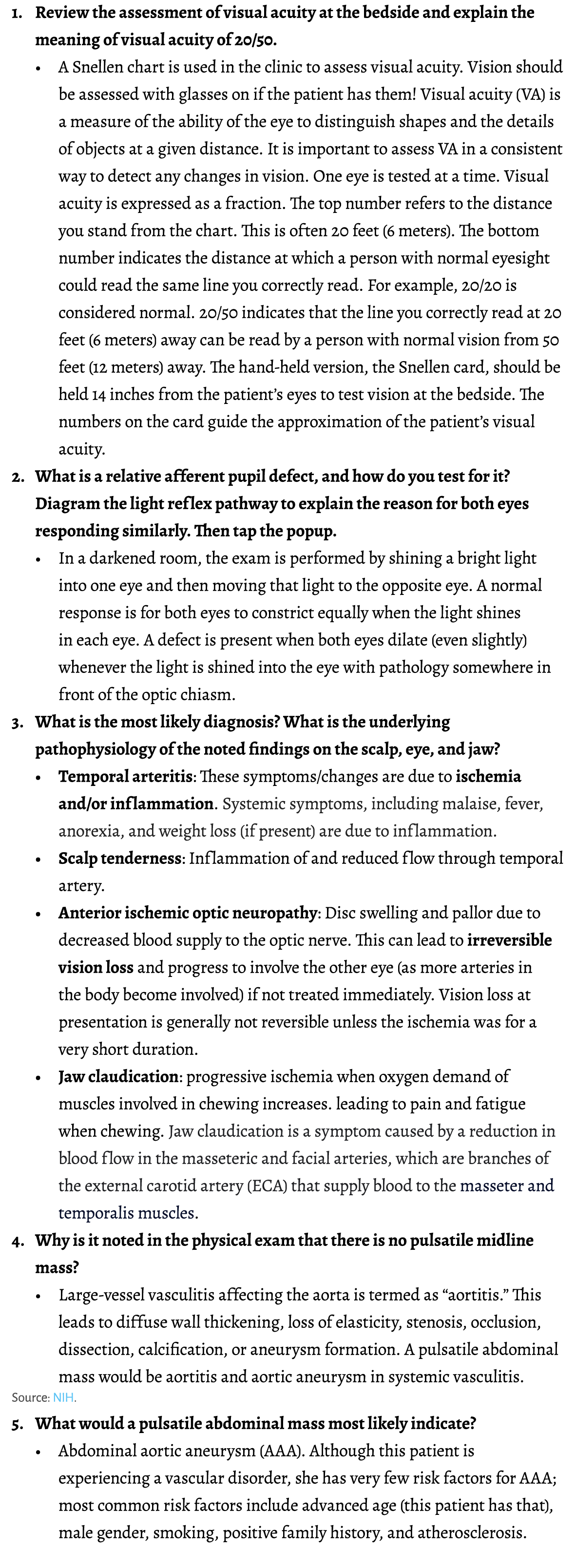 1. Review the assessment of visual acuity at the bedside and explain the meaning of visual acuity of 20/50. • A Snell...