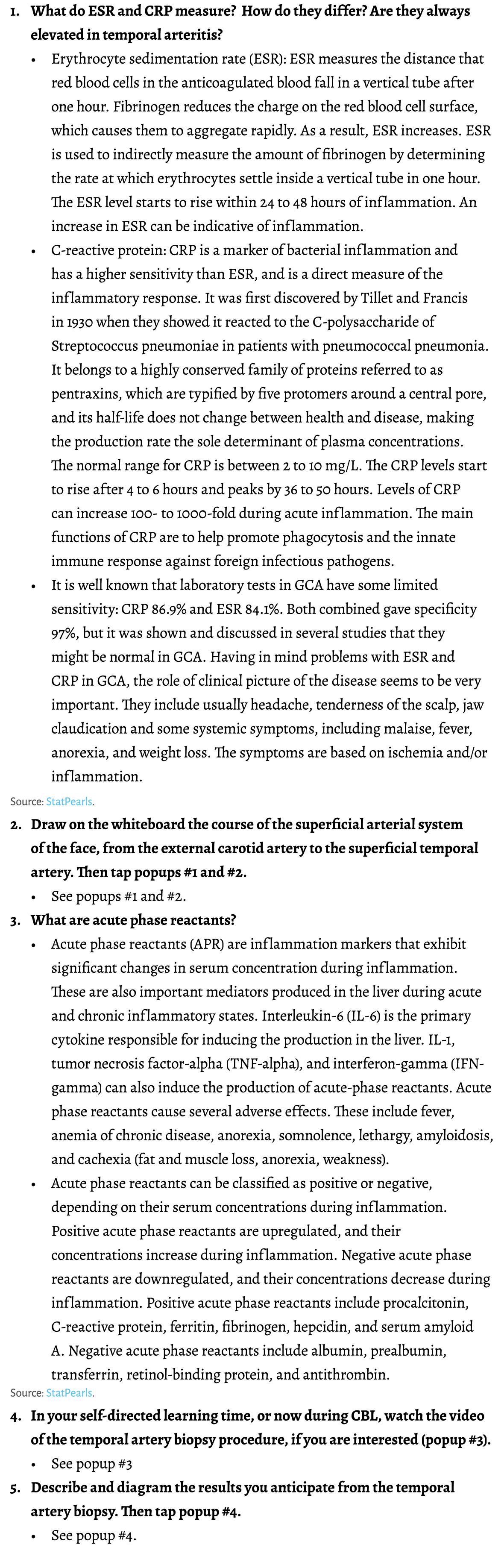 1. What do ESR and CRP measure? How do they differ? Are they always elevated in temporal arteritis? • Erythrocyte sed...