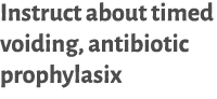 Instruct about timed voiding, antibiotic prophylasix