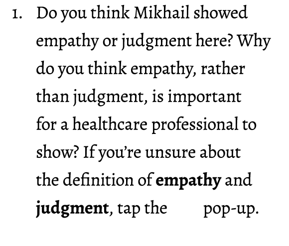 1. Do you think Mikhail showed empathy or judgment here? Why do you think empathy, rather than judgment, is important...