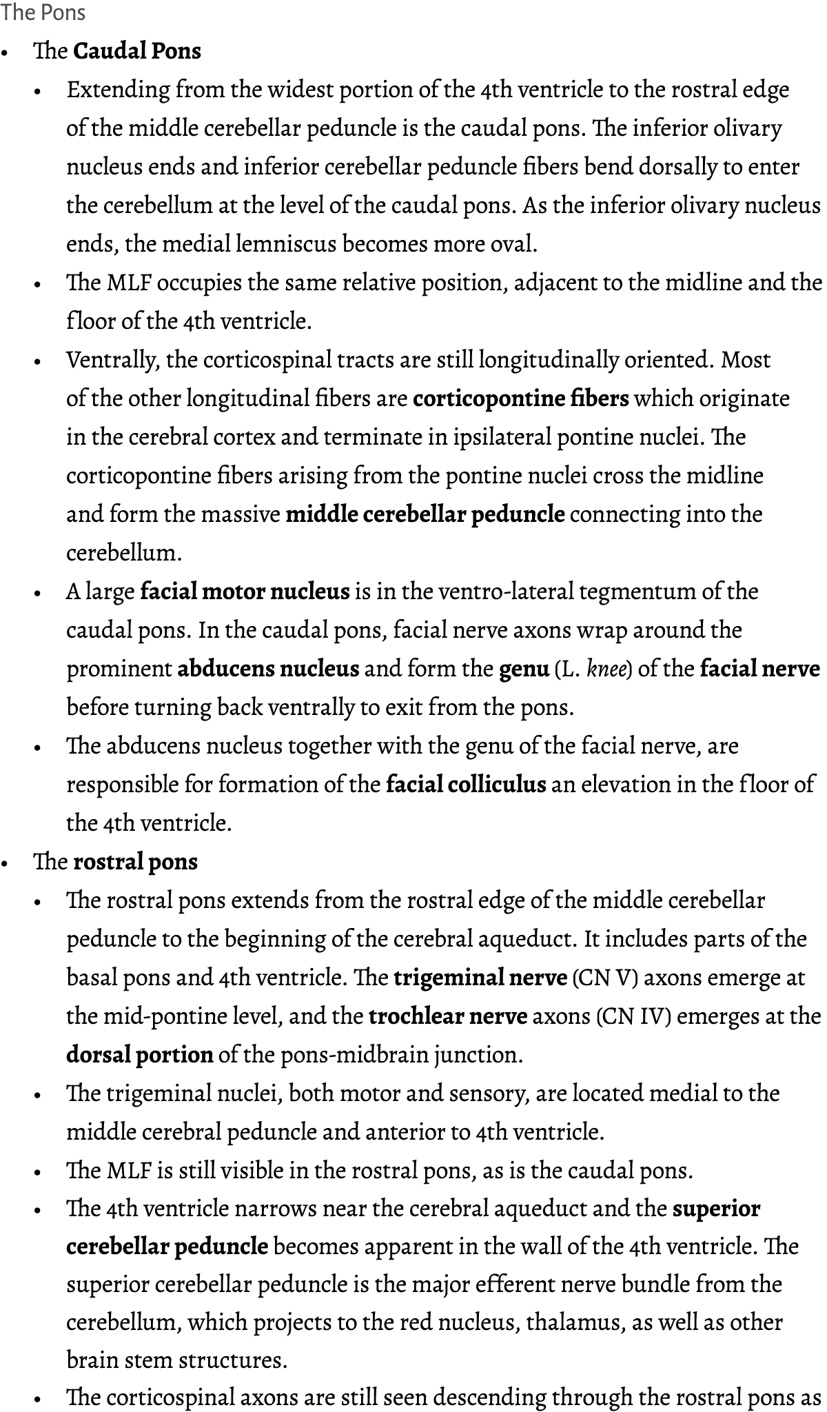 ﻿The Pons • The Caudal Pons • Extending from the widest portion of the 4th ventricle to the rostral edge of the middl...