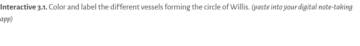 Interactive 3.1. ﻿Color and label the different vessels forming the circle of Willis. (paste into your digital note t...