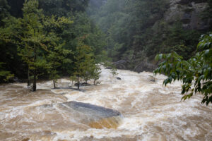 Extreme Flooding Tallulah Gorge in Northwest Georgia due to heavy rains.