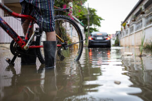 Person wear rubber boots to prevent infection of leptospirosis.