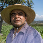 portrait of a Mexican subsistence farmer cultivating corn.